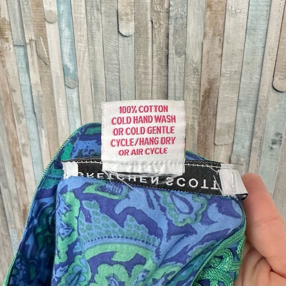 Gretchen Scott XS Embroidered Tunic Dress Mini Shift Blue Green Paisley Printed - Picture 8 of 8